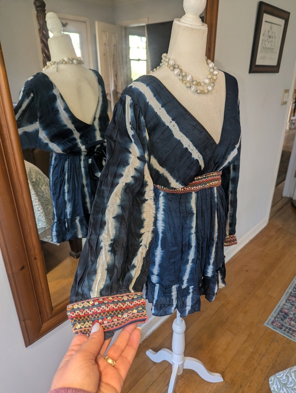 NWOT Anthropologie Verb by Pallavi Singhee Blue Tie Dye Mini Dress Tunic - Picture 5 of 11